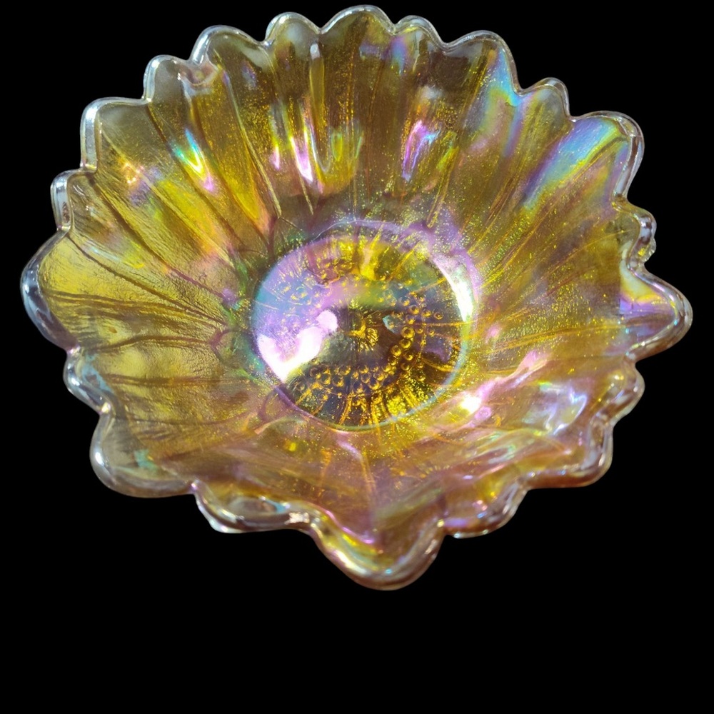 Fenton Golden Glass Art Bowl with Iridescent Floral Design